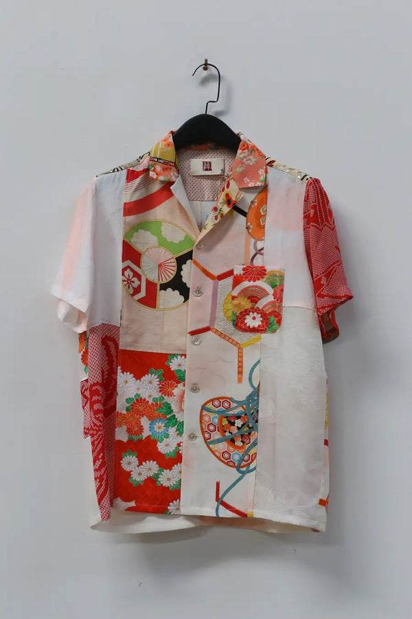 AVIVA JIFEI XUE red and white tone retro kimono parquet short-sleeved shirt A20-KPSS PAJX1 5